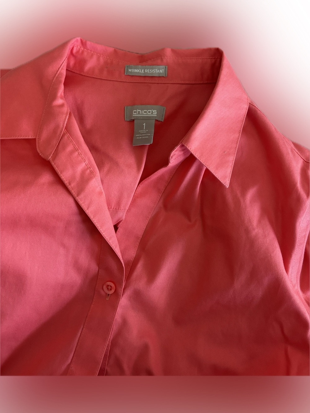 Chico's Sz 1 Coral-Pink Long Sleeve Button Shirt